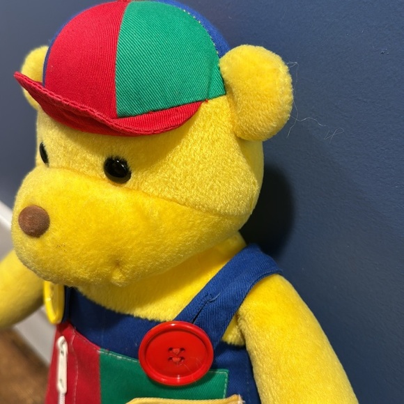 Vintage Gund Teach Me Blossom Yellow Teddy Bear Zip Button Tie Plush Toy - Picture 4 of 14